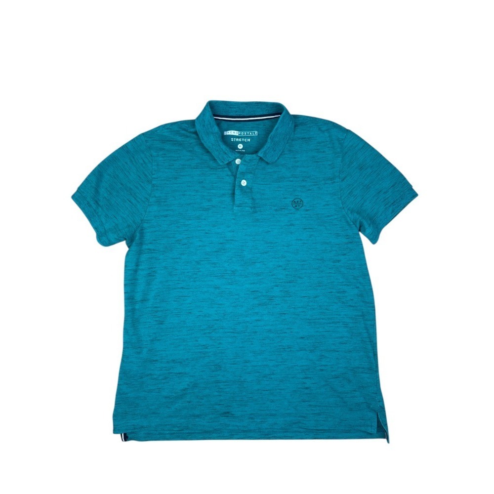 Aeropostale Stretch Polo‎ Shirt Mens XL Teal Green Black Logo Hi-Low Hem Slit XL